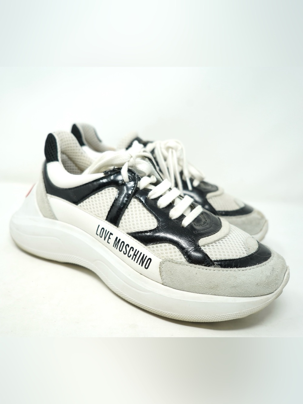 LOVE MOSCHINO Sneakers Contrast Leather White Logo Size 38 /7.5